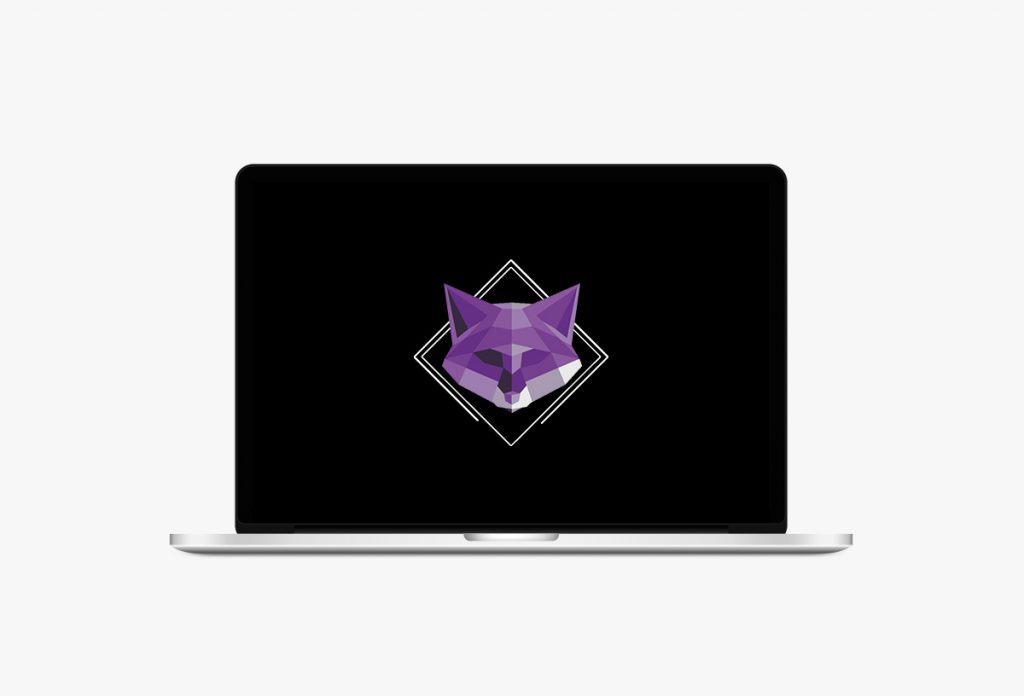 Mockup of the animated logo for The Origami Fox on a laptop